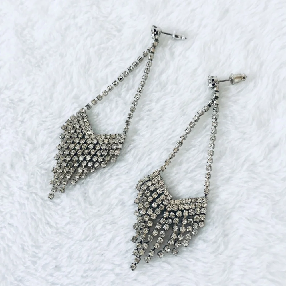 Silver Tone Post Pierced Earrings Clear Sparkling